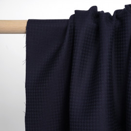 Tissu flanelle de laine bleu marine à motif pied de poule noir | Pretty Mercerie | mercerie en ligne