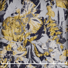 Tissu jacquard bleu ciel à motif tissé fleur bleu marine et doré | Pretty Mercerie | mercerie en ligne