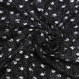 Tissu viscose noir à motif fleuri et pois blanc | Pretty Mercerie | mercerie en ligne