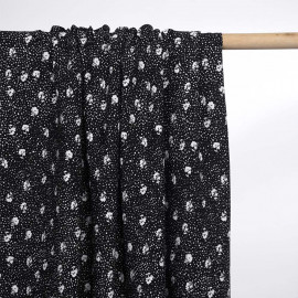 Tissu viscose noir à motif fleuri et pois blanc | Pretty Mercerie | mercerie en ligne
