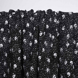 Tissu viscose noir à motif fleuri et pois blanc | Pretty Mercerie | mercerie en ligne