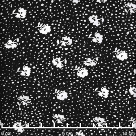 Tissu viscose noir à motif fleuri et pois blanc | Pretty Mercerie | mercerie en ligne