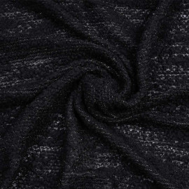 Tissu maille lainage bouclé et tricoté noir et fil lurex or | Pretty Mercerie | mercerie en ligne