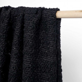 Tissu maille lainage bouclé et tricoté noir et fil lurex or | Pretty Mercerie | mercerie en ligne