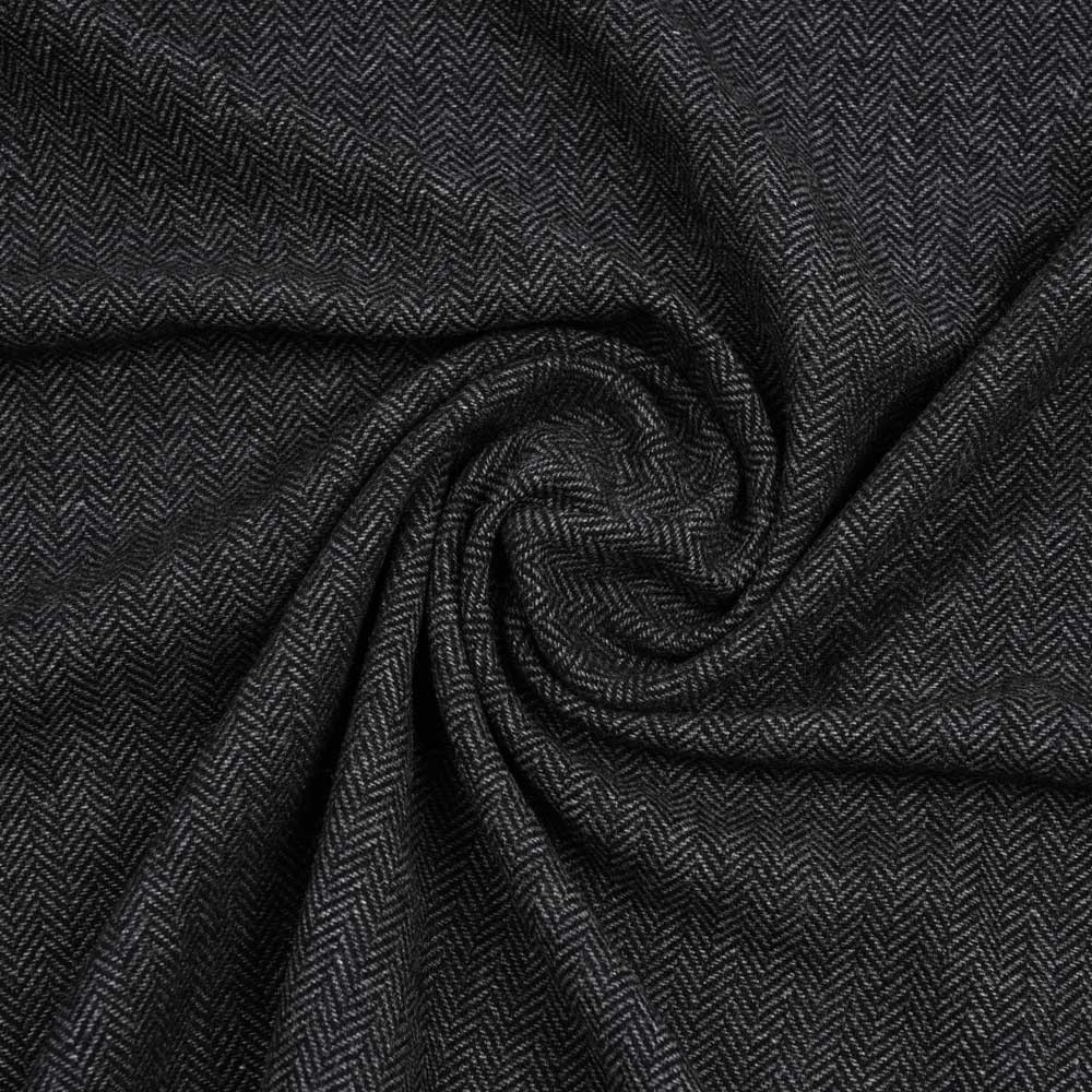 Tissu lainage tissé chevron gris et noir | Pretty Mercerie | mercerie en ligne