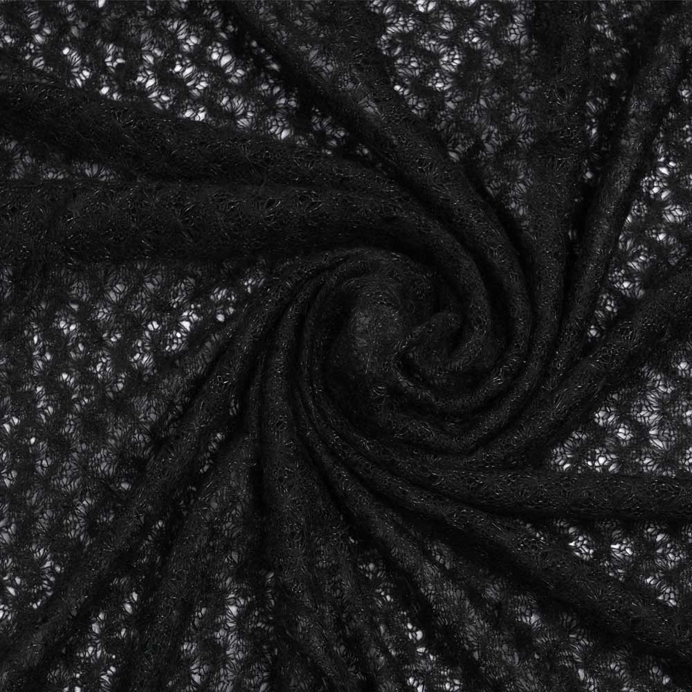 Tissu maille noir à motif ajouré | Pretty Mercerie | mercerie en ligne