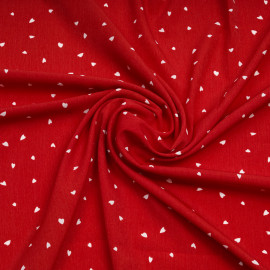 Tissu crêpe rouge bittersweet à motif petit coeur blanc | Pretty Mercerie | mercerie en ligne