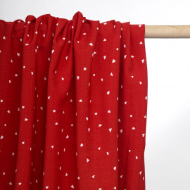 Tissu crêpe rouge bittersweet à motif petit coeur blanc | Pretty Mercerie | mercerie en ligne