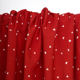 Tissu crêpe rouge bittersweet à motif petit coeur blanc | Pretty Mercerie | mercerie en ligne