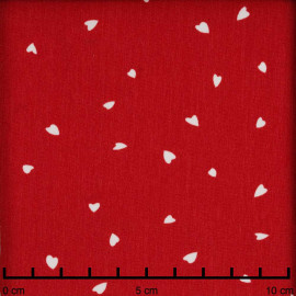 Tissu crêpe rouge bittersweet à motif petit coeur blanc | Pretty Mercerie | mercerie en ligne