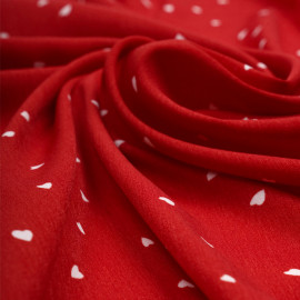 Tissu crêpe rouge bittersweet à motif petit coeur blanc | Pretty Mercerie | mercerie en ligne