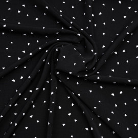 Tissu crêpe noir à motif petit coeur blanc | Pretty Mercerie | mercerie en ligne