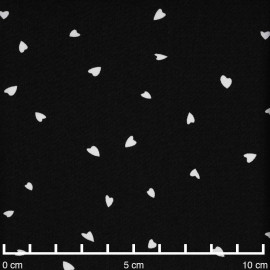 Tissu crêpe noir à motif petit coeur blanc | Pretty Mercerie | mercerie en ligne