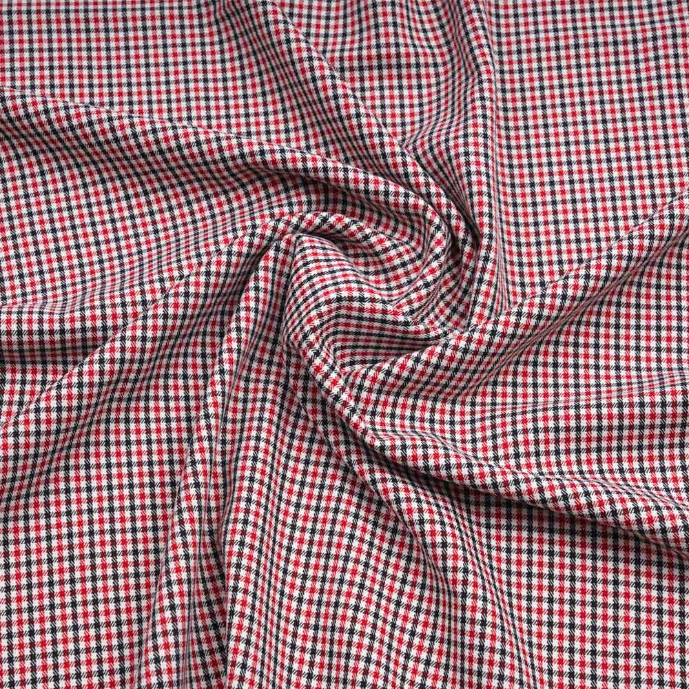 Tissu poly-viscose tissé vichy rouge et noir | Pretty Mercerie | mercerie en ligne