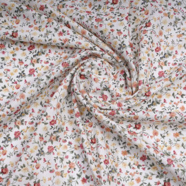Tissu coton blanc à motif blooming rose et vert | Pretty Mercerie | Mercerie en ligne