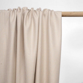 Tissu flanelle bambou à motif pied de poule beige et blanc | Pretty Mercerie | Mercerie en ligne