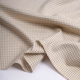 Tissu flanelle bambou à motif pied de poule beige et blanc | Pretty Mercerie | Mercerie en ligne