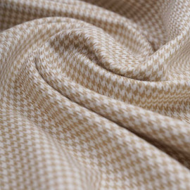 Tissu flanelle bambou à motif pied de poule beige et blanc | Pretty Mercerie | Mercerie en ligne