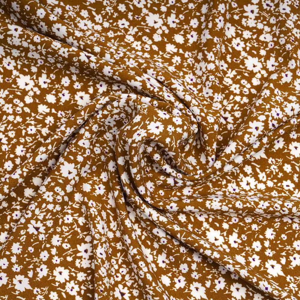 Tissu crêpe ginger à motif petites pâquerettes blanches au coeur mauve | Pretty mercerie | mercerie en ligne