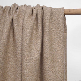 Tissu lainage tissé chevron blanc, tanin et fils dorés | pretty mercerie | mercerie en ligne