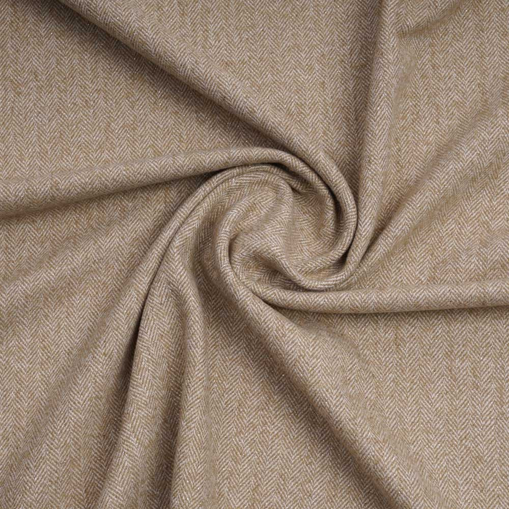 Tissu lainage tissé chevron blanc, tanin et fils dorés | pretty mercerie | mercerie en ligne
