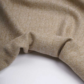 Tissu lainage tissé chevron blanc, tanin et fils dorés | pretty mercerie | mercerie en ligne