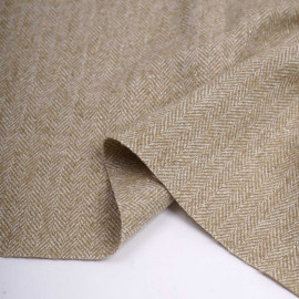 Tissu lainage tissé chevron blanc, tanin et fils dorés | pretty mercerie | mercerie en ligne