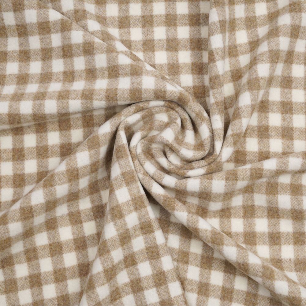 Tissu drap de laine latte à motif tissé vichy blanc | pretty mercerie | mercerie en ligne