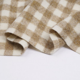 Tissu drap de laine latte à motif tissé vichy blanc | pretty mercerie | mercerie en ligne
