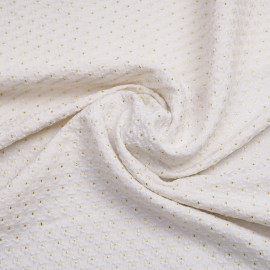 Tissu jacquard blanc cassé à motif tissé petites marguerites au coeur dorées | pretty mercerie | mercerie en ligne