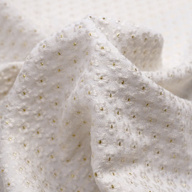 Tissu jacquard blanc cassé à motif tissé petites marguerites au coeur dorées | pretty mercerie | mercerie en ligne