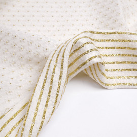 Tissu jacquard blanc cassé à motif tissé petites marguerites au coeur dorées | pretty mercerie | mercerie en ligne