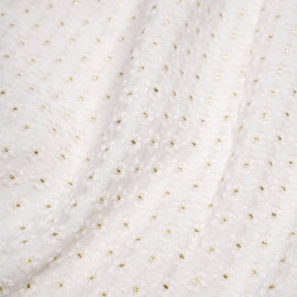 Tissu jacquard blanc cassé à motif tissé petites marguerites au coeur dorées | pretty mercerie | mercerie en ligne