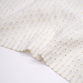 Tissu jacquard blanc cassé à motif tissé petites marguerites au coeur dorées | pretty mercerie | mercerie en ligne