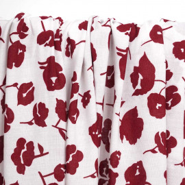 Tissu viscose blanc à motif fleuri cranberry | pretty mercerie | mercerie en ligne