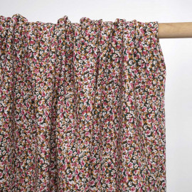 Tissu crêpe vert à motif bloom flower rose et beige | pretty mercerie | mercerie en ligne