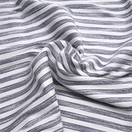 Tissu jacquard blanc à motif tissé rayé bleu marine| Pretty Mercerie | mercerie en ligne
