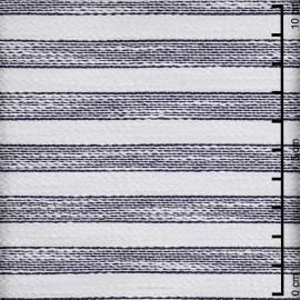 Tissu jacquard blanc à motif tissé rayé bleu marine| Pretty Mercerie | mercerie en ligne