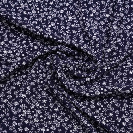 Tissu viscose bleu nuit à motif bouquet de rose blanche| Pretty Mercerie | mercerie en ligne