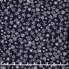 Tissu viscose bleu nuit à motif bouquet de rose blanche| Pretty Mercerie | mercerie en ligne