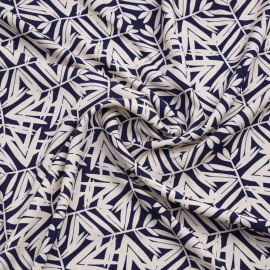 Tissu viscose bleu nuit à motif feuillage crème | Pretty Mercerie | mercerie en ligne