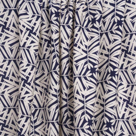 Tissu viscose bleu nuit à motif feuillage crème | Pretty Mercerie | mercerie en ligne
