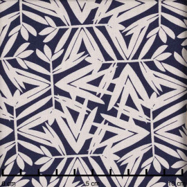 Tissu viscose bleu nuit à motif feuillage crème | Pretty Mercerie | mercerie en ligne