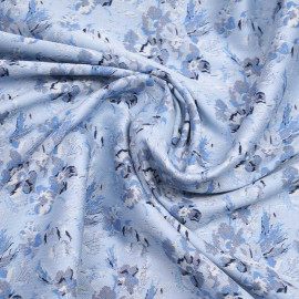 Tissu jacquard bleu ciel à motif tissé fleur bleu | Pretty Mercerie | mercerie en ligne