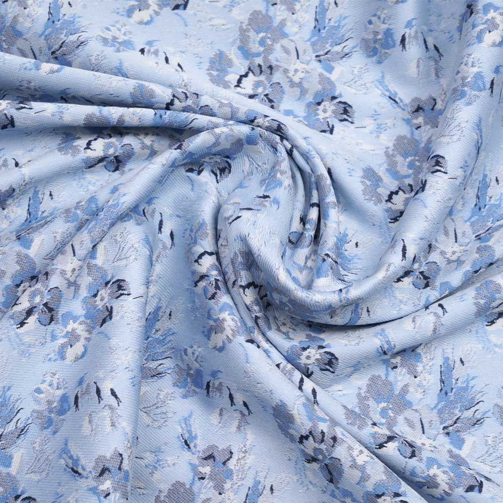 Tissu jacquard bleu ciel à motif tissé fleur bleu | Pretty Mercerie | mercerie en ligne