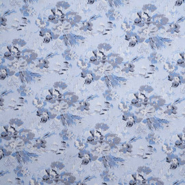 Tissu jacquard bleu ciel à motif tissé fleur bleu | Pretty Mercerie | mercerie en ligne