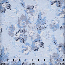 Tissu jacquard bleu ciel à motif tissé fleur bleu | Pretty Mercerie | mercerie en ligne