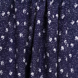 Tissu viscose bleu marine à motif fleuri et pois blanc | Pretty Mercerie | mercerie en ligne