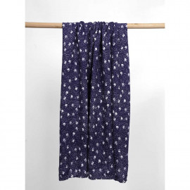Tissu viscose bleu marine à motif fleuri et pois blanc | Pretty Mercerie | mercerie en ligne