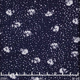 Tissu viscose bleu marine à motif fleuri et pois blanc | Pretty Mercerie | mercerie en ligne